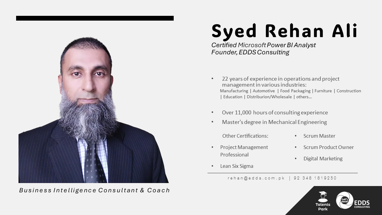 Syed Rehan Ali Certified Microsoft Power BI Analyst Founder EDDS Consulting