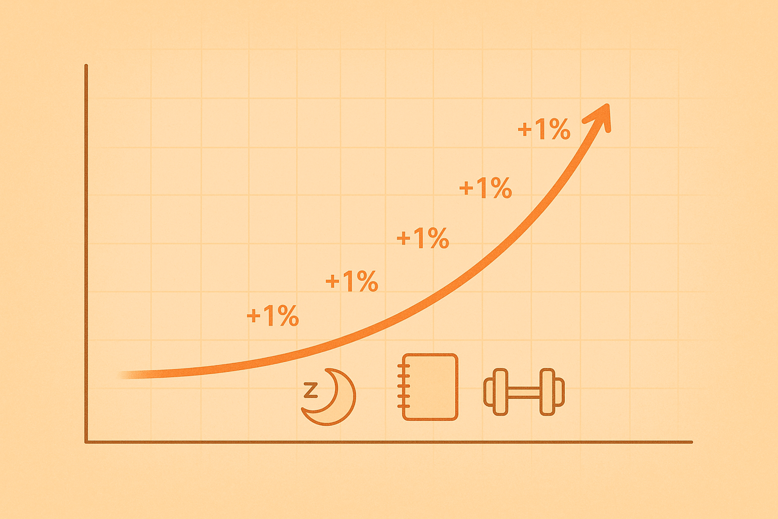 Upward compounding curve showing 1% improvements over time.