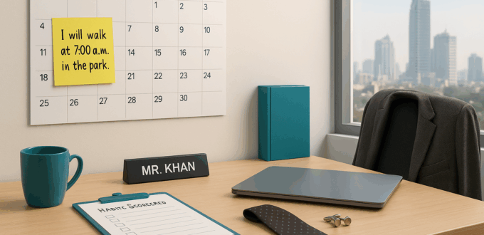One‑line habit plan on a calendar: I will [behavior] at [time] in [location].