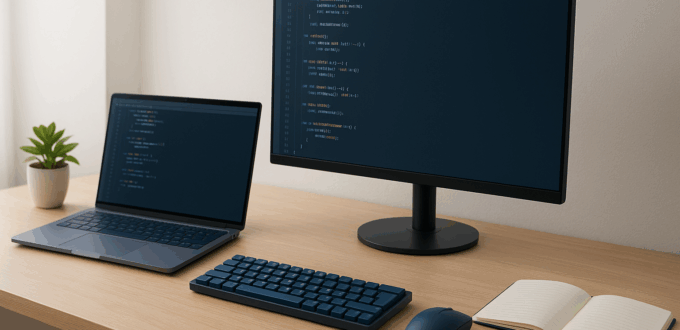 Professional workstation showing Python code for a complete Python bootcamp.